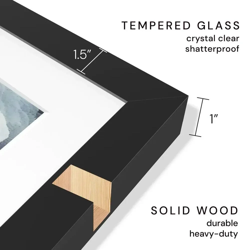 Frame Amo 19x26 Black Solid Wood Poster Frame White Mat 15x22 Tempered Glass Wal